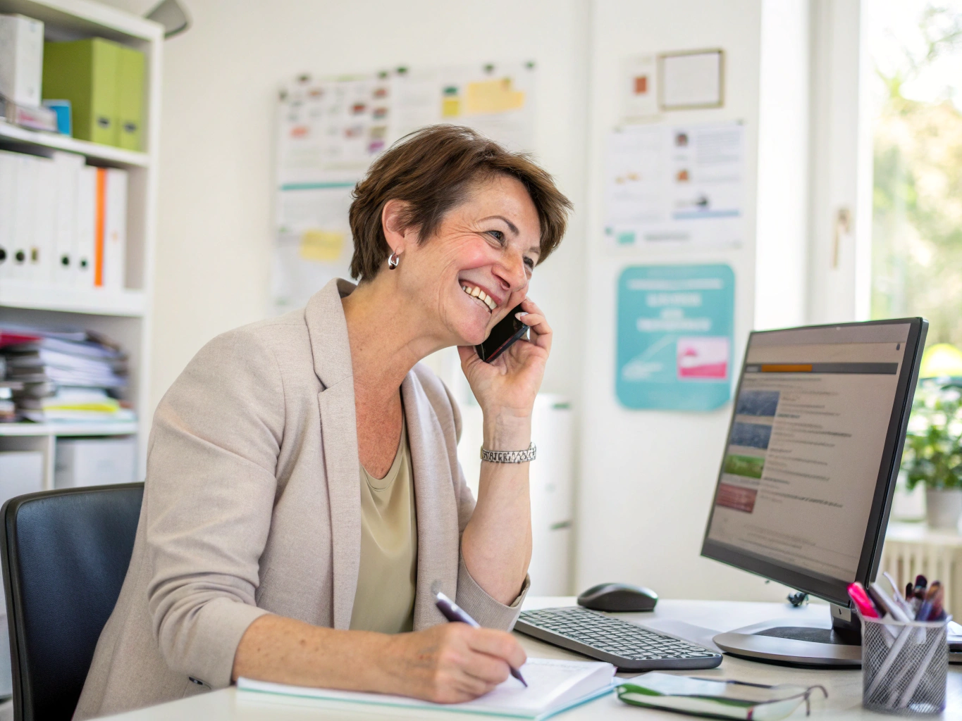 Professionnel en communication téléphonique sereine
